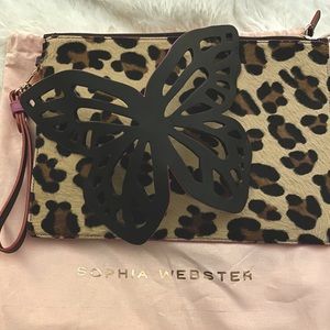 Sophia Webster Leopard clutch with calf fur
